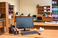 Clear working place with new computer equipments is ready for human resources Royalty Free Stock Photo