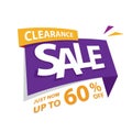 Clearance Sale purple yellow 60 percent heading design for banner or poster. Sale and Discounts Concept. Vector illustration. Royalty Free Stock Photo