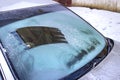 Cleared the frost on the windshield in the cold, front and rear blurring the background Royalty Free Stock Photo
