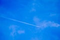 Clearly beautiful blue sky with white line plane Royalty Free Stock Photo