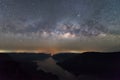 Clearly Milky way above the lake and mountain. Pha Dang Luang view point, Mae Ping National park