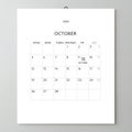 Are clearly presented in a grid. October 15 is highlighted with text Royalty Free Stock Photo