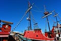 Pirates Cruise tour on blue sky background close to Pier 60 area.