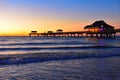 Panoramic view of Pier 60 on colorful sunset background at Clearwater Beach. Royalty Free Stock Photo