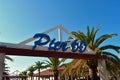 Top view of Pier 60 sign at Clearwater Beach. Royalty Free Stock Photo