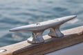 Cleat, stainless steal. Sailors world, sailing boat equipment. Important nautical details. Safety on board.