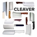 Cleaver Large Meat Knife Collection Set Vector