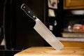 A cleaver in a wooden butcher block. Royalty Free Stock Photo