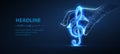 Clef treble in digital hand on blue. AI generated music, digital music