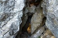 Cleft in the rock, cavity. Archeology, geology, research and excavation concept