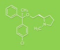 Clemastine meclastine antihistamine drug molecule. Used to treat allergy and itching. Skeletal formula. Royalty Free Stock Photo