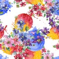 Clematis bouquet floral botanical flowers. Watercolor background illustration set. Seamless background pattern. Royalty Free Stock Photo