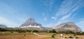 CLEMENTS MOUNTAIN TOWERING ABOVE HIDDEN LAKE HIKING TRAIL ON LOGAN PASS DURING 2017 FALL FIRES IN GLACIER NATIONAL PARK MONTANA US Royalty Free Stock Photo