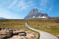 CLEMENTS MOUNTAIN TOWERING ABOVE HIDDEN LAKE HIKING TRAIL ON LOGAN PASS DURING 2017 FALL FIRES IN GLACIER NATIONAL PARK MONTANA US Royalty Free Stock Photo