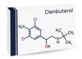 Clenbuterol molecule. It is sympathomimetic amine, decongestant and bronchodilator, used in respiratory conditions, in