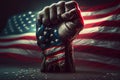 Clenched fist with American flag, patriotic illustration background, generative ai