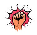 Clenched fist held high in protest. Strength, force vector illustration