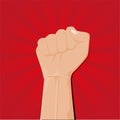 Clenched fist held high vector on red radius Royalty Free Stock Photo