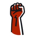 Clenched fist held in protest, hand popular protest, proletarian independence protest symbol, revolution concept, vector