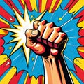 Clenched fist powerful physical control cartoon superhero