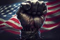 Clenched fist with American flag, patriotic illustration background, generative ai