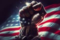 Clenched fist with American flag, patriotic illustration background, generative ai