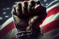 Clenched fist with American flag, patriotic illustration background, generative ai