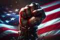 Clenched fist with American flag, patriotic illustration background, generative ai