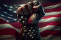 Clenched fist with American flag, patriotic illustration background, generative ai