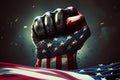 Clenched fist with American flag, patriotic illustration background, generative ai