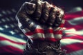Clenched fist with American flag, patriotic illustration background, generative ai
