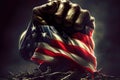 Clenched fist with American flag, patriotic illustration background, generative ai
