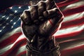 Clenched fist with American flag, patriotic illustration background, generative ai