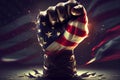 Clenched fist with American flag, patriotic illustration background, generative ai