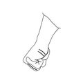 A clenched fist, symbolizing violence and aggression. A big fist. The concept of violence. Line drawing illustration. One line