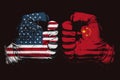 Clenched fists with flags of the USA and China painted on them. The concept of conflict between countries Royalty Free Stock Photo