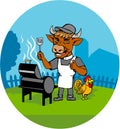 Clergy Cow Minister Barbecue Chef Rooster Caricature Royalty Free Stock Photo