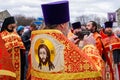 Clergyman in embroidered robe make a selfie