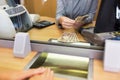 Clerk counting cash money at bank office Royalty Free Stock Photo