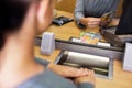 Clerk counting cash money at bank office Royalty Free Stock Photo