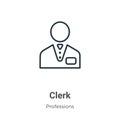 Clerk outline vector icon. Thin line black clerk icon, flat vector simple element illustration from editable professions concept Royalty Free Stock Photo