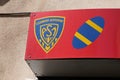 ASM Clermont Auvergne Rugby club logo and sign on shop for fan sporty goodies