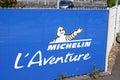 Michelin l`aventure bibendum logo sign and text logo on trademark corporate