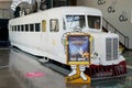 Michelin l`aventure old train micheline in the entrance hall of the museum