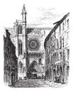 Clermont-Ferrand Cathedral, in Auvergne, France, vintage engraving Royalty Free Stock Photo