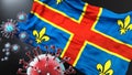 Clermont Ferrand and covid pandemic - virus attacking a city flag of Clermont Ferrand as a symbol of a fight and struggle with the