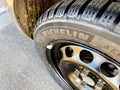 Close-up of new Michelin Alpin 6 Premium touring winter tyre mounted on a new