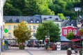 Clervaux, Luxembourg; 08/11/2018: Main square in the old town of Clervaux, Luxembourg. Medieval and touristic place, with colorful Royalty Free Stock Photo