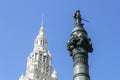 The top of Terminal Tower and Soldiers and Sailors Monument against the blue sky. Royalty Free Stock Photo