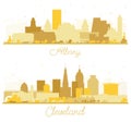 Cleveland Ohio and Albany New York City Skyline Silhouette Set with Golden Buildings Royalty Free Stock Photo